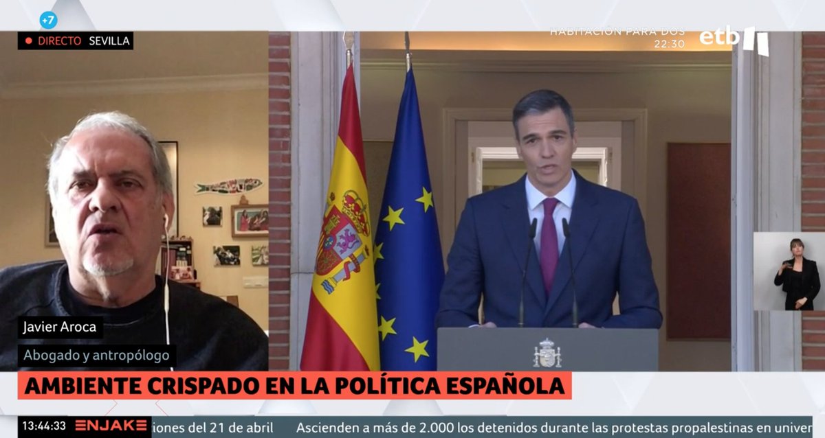 🔴📺 @JavierArocaA, abogado y antropólogo 'Sánchez no da ninguna pista y es decepcionante' #EnJakeETB ➡️eitb.eus/es/television/… @Xlapitz