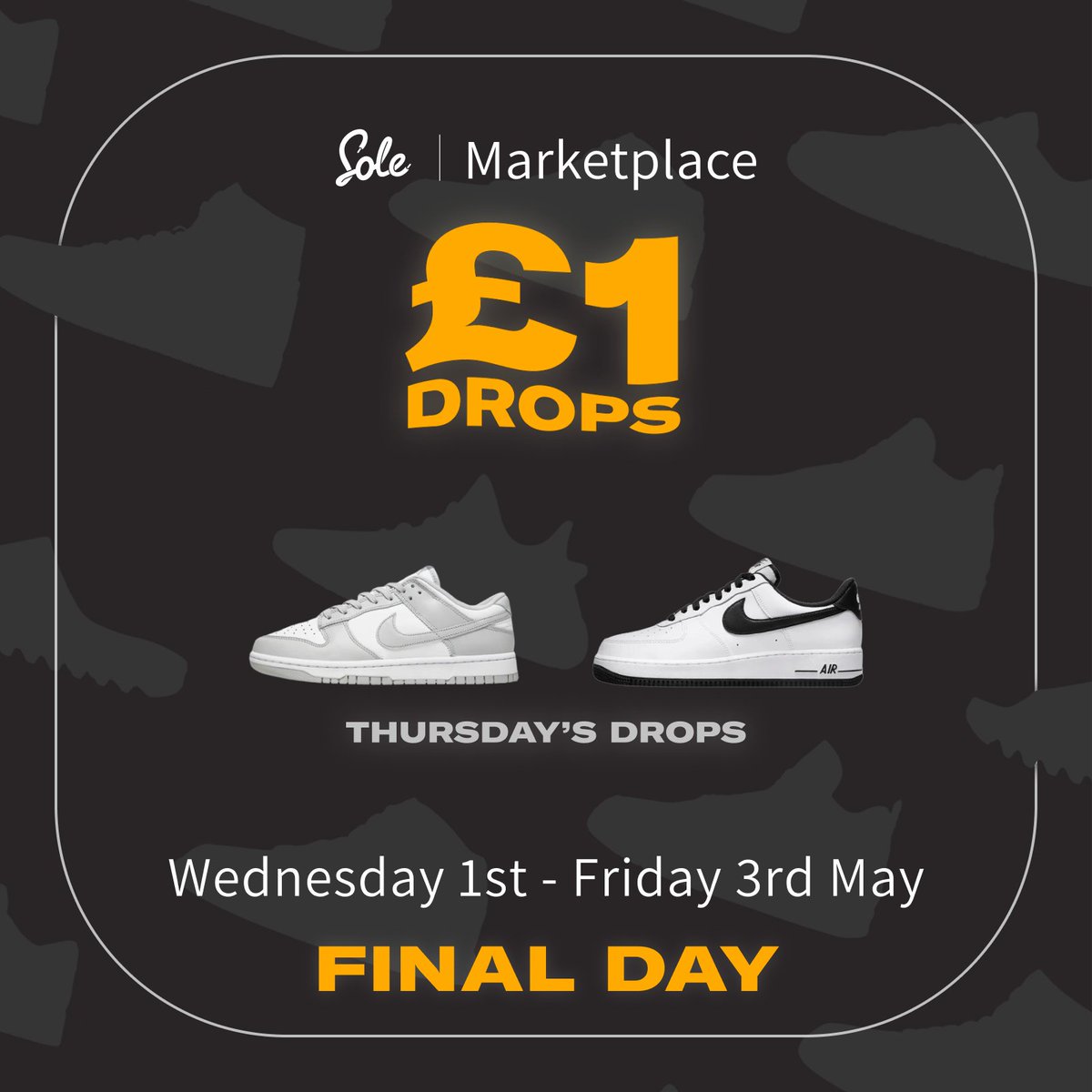 ✨ LAST DAY! ✨ More heat was given away for £1 on The Sole Supplier Marketplace yesterday. We'll be doing 2 last £1 drops today...BE READY! Start Searching > c.thesolesupplier.co.uk/Vs31S