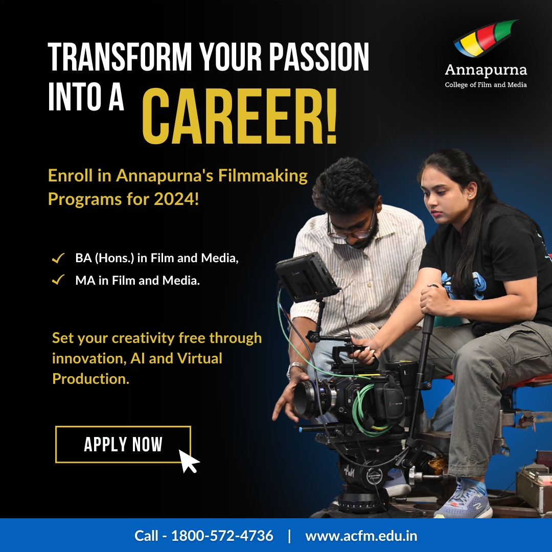 🌟✨ Transform your passion into a career ✨🌟 Set your creativity free through innovation, AI, and Virtual Production. Annapurna College beckons you to a realm where your creative dreams are not just dreams anymore. Join us! acfm.edu.in/apply-now-ba 🔑 #AnnapurnaCollege2024…
