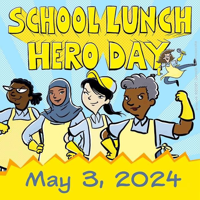 🥕School Lunch Hero Day🍎

Every day, our food service staff serves thousands of meals to students. They keep students nourished and the cafeterias clean and efficient. We are so thankful for this team of heroes and the work they do to serve kids!
Thank you for all you do!