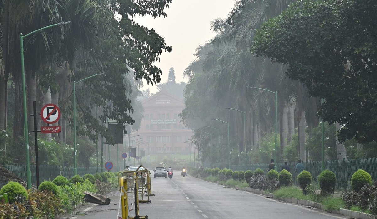 Misty Cubbon Park after heavy rains which lashed in afternoon, bringing much relief to the parched Bengalureans, in Bengaluru on May 03, 2024. 📸: Murali Kumar K/ The Hindu