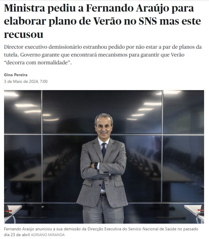 O governo que prometeu em 60 dias um plano para resolver os problemas do SNS, é o mesmo que vai pedir ao individuo que levou à demissão, para lhes fazer um plano para o Verão. Isto seria uma comédia, se não fosse uma tragédia.