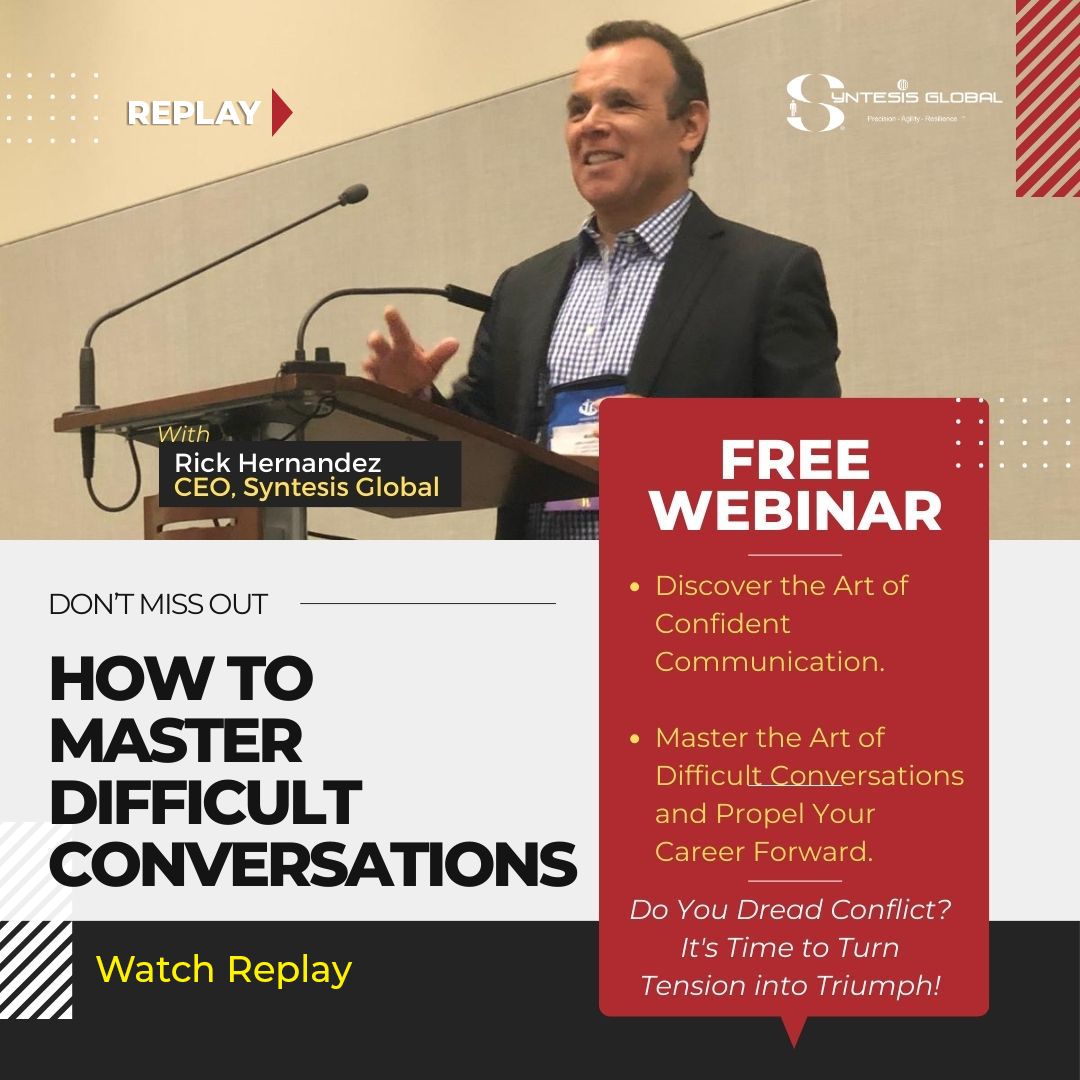 Did you miss our in-demand FREE webinar March/April?

Watch the replay here @ syntesisglobal.ewebinar.com/webinar/how-to…
.
.
.
#FreeWebinar #DifficultConversations #CommunicationSkills #ConflictResolution #EmotionalIntelligence #EffectiveCommunication #NegotiationSkills #CourageousConversations
