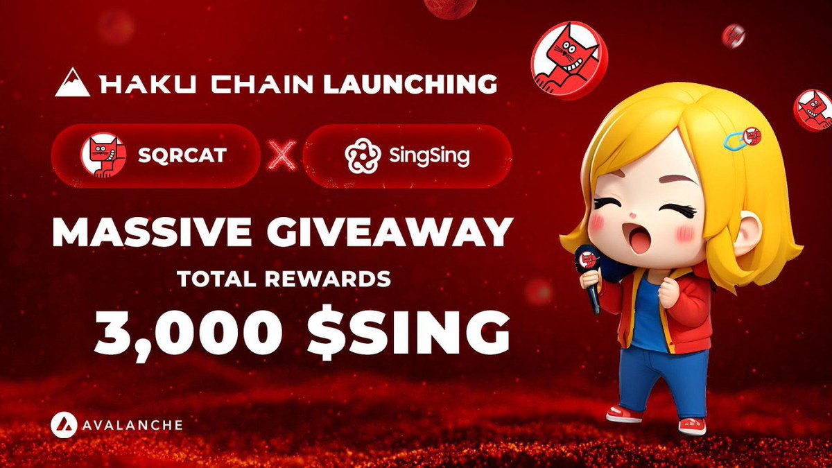 🎉 PARTNERSHIP ANNOUNCEMENT 🎉 🚀 We are thrilled to announce an exciting partnership between SingSing and @sqrcat4avax. We will airdrop $SING to 100 members in SQRCAT Community! To qualify: 1. Like and Retweet this post 2. Follow @singsingglobal 3. Follow @sqrcat4avax 4.…
