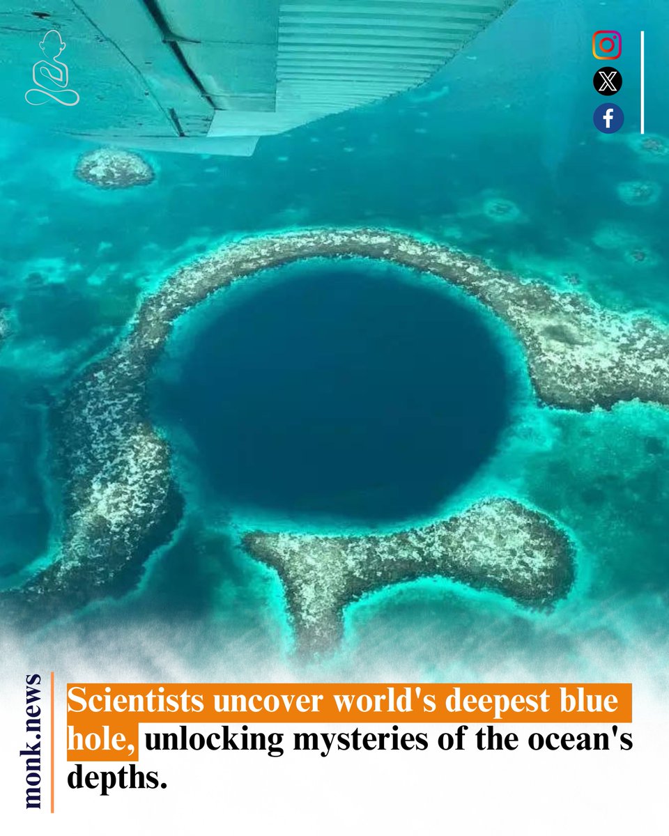 Scientists uncover world's deepest blue hole, unlocking mysteries of the ocean's depths.

Tap To Read More👇👇👇
instagram.com/p/C6gVQr_KkgP/…
#oceanview  #nature  #NatureRecovery  #NatureBeauty   #news  #NewsUpdate