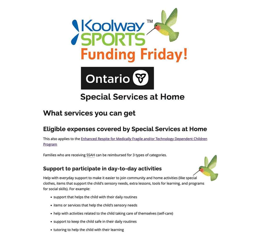 Did you know there is funding thru SSAH for our Koolway products? ontario.ca/page/special-s…. Live Life the Koolway SSAH families! #disabilities #funding #awareness #ssah #specialneedsfamilies