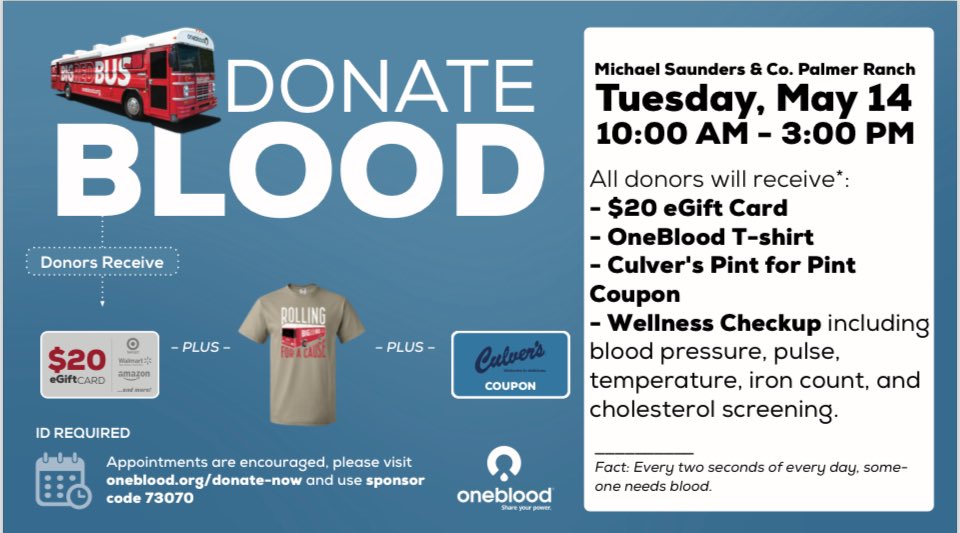 #oneblood #sarasotablooddrive #May14 #sarasotafl #michaelsaunders #bigredbus #blooddrive