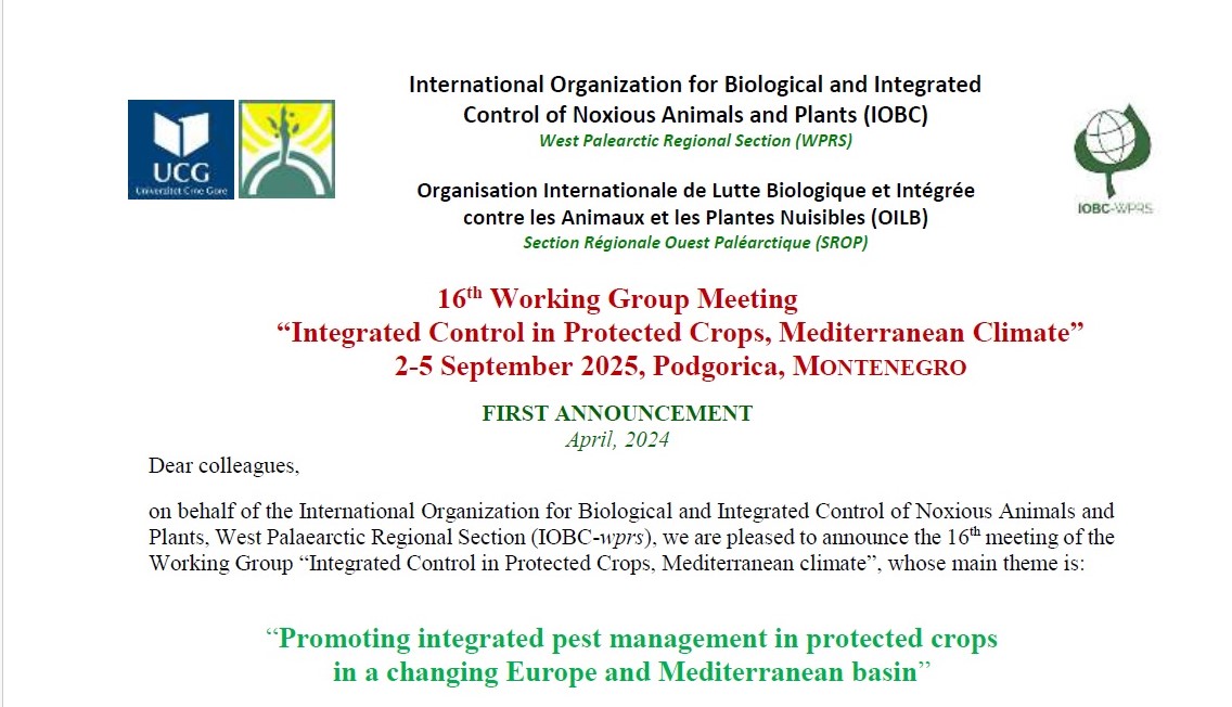 Save the date: #VIRTIGATION @unict_it scientist Carmelo Rapisarda is convening a key @IOBC_WPRS meeting from 2-5 September 2025 in #Podgorica 🇲🇪, addressing integrated control in protected #crops in a #Mediterranean climate. More info & registration here: bit.ly/3UGAvX9