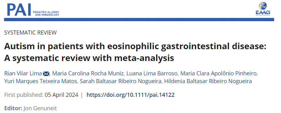 The #systematicreview “Autism in patients with #EosinophilicGastrointestinal disease: A systematic review with #metaanalysis” published in the #PAI_Journal is available here 🔗 doi.org/10.1111/pai.14…! 
#autism