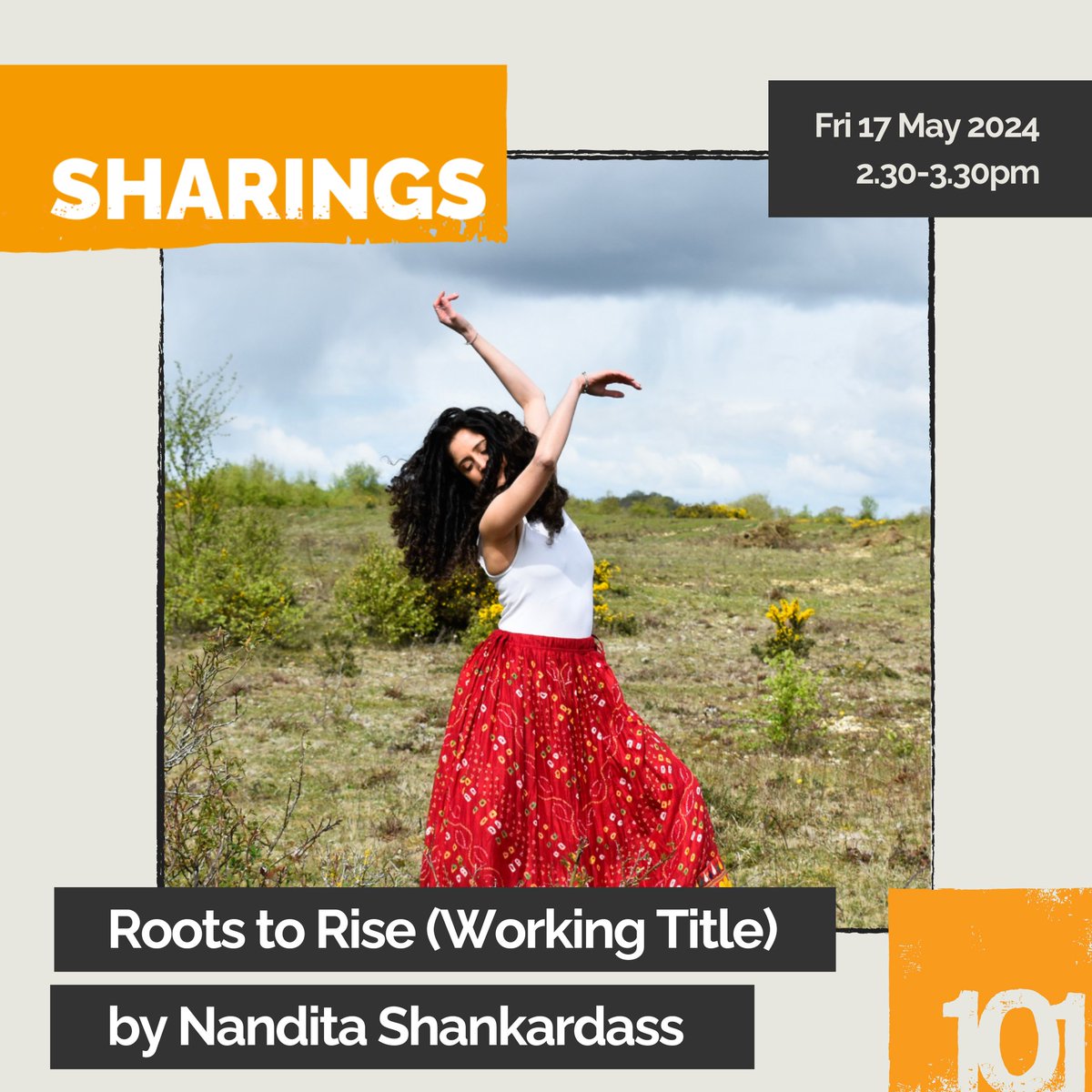 #101Sharing with #Seedbed2024 artist Nandita Shankardass! A new dance work in progress, Roots to Rise (Working Title), Fri 17 May, 2.30-3.30pm 🌱 Exploring ancestry, agriculture, ecological activism & the wisdom of women. 101outdoorarts.com/.../sharing-na…... 📸©Breda Louise Glavin