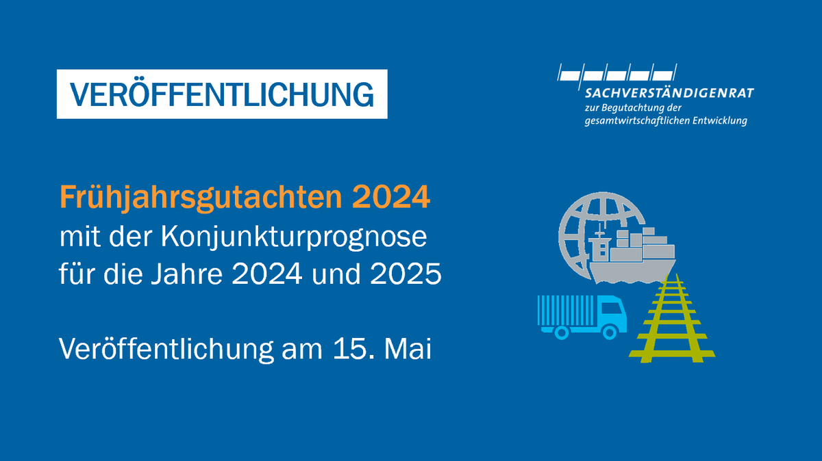 Am 15. Mai 2024 wird @SVR_Wirtschaft sein Frühjahrsgutachten 2024 veröffentlichen, das aus der Konjunkturprognose für die Jahre 2024 und 2025 und einem Kapitel zum Thema nachhaltiger Güterverkehr besteht. Dies ist der erste Schritt hin zu einem neuen Veröffentlichungsrhythmus.
