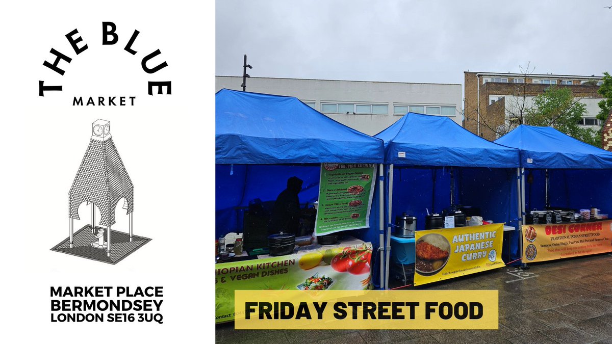 Fancy some Japanese, Indian or Ethiopian food? There's not excuse to be hangry! Enjoy a lunch break with world cuisines at @thebluemarket on Fridays We have #streetfood stalls Tuesday to Saturday, check out our website thebluemarket.co.uk Market Pl, London SE16 3UQ Pl, RT