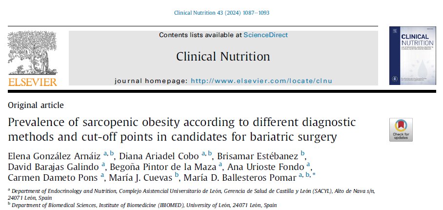 Prevalence of sarcopenic obesity according to different diagnostic met... sciencedirect.com/science/articl… The prevalence of SO according to ESPEN/EASO criteria in candidates for bariatric surgery was 13 %-23 % based on the diagnostic method and cut-off points used.