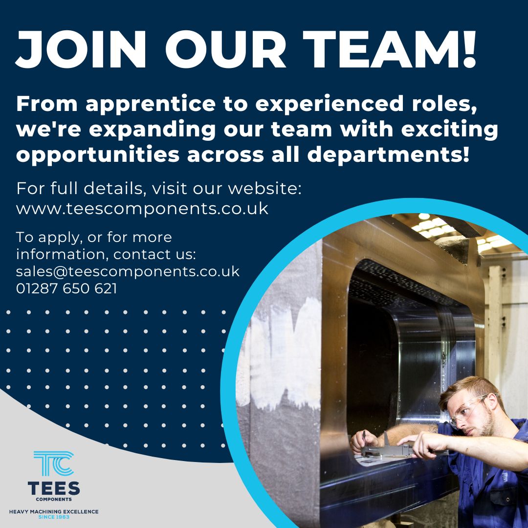 🚀Join Tees Components! From apprentice to experienced roles, we're expanding across departments. Visit our website for full details on available vacancies: teescomponents.co.uk/careers/vacanc… Think we could be a good fit? Get in touch: 📞01287 650 621 📧sales@teescomponents.co.uk⁠ [1/2]