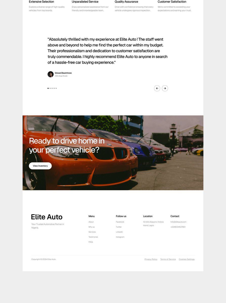 Landing page design for Elite Auto.

Let me know what you think.