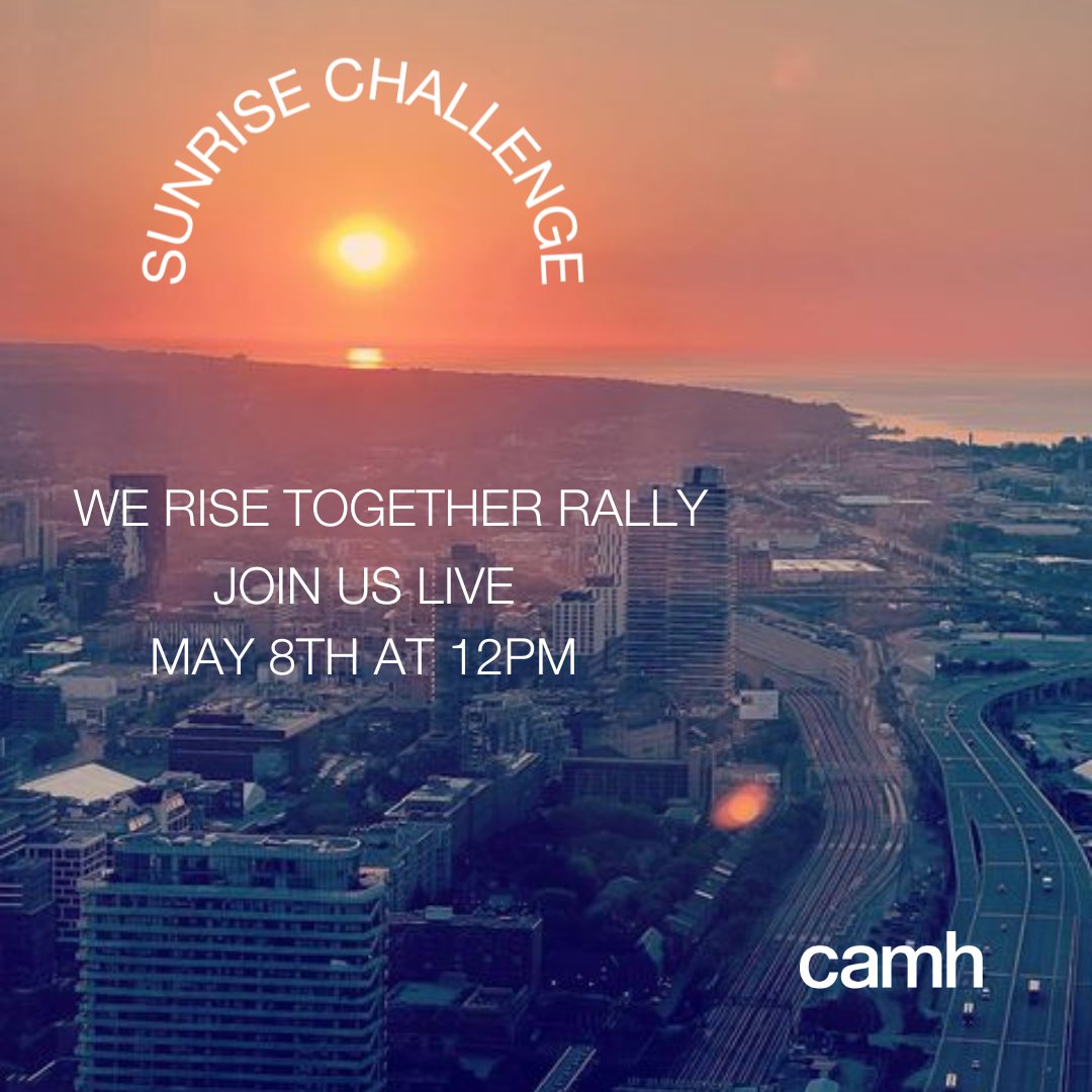 Join us for the Sunrise Challenge “We Rise Together” Rally, May 8th at 12pm ET. One lucky viewer could win a $1,000 CF SHOP! Card, courtesy of Cadillac Fairview. Watch at ow.ly/j6rh50RqSTX #CAMHSunriseChallenge #NoOneLeftBehind