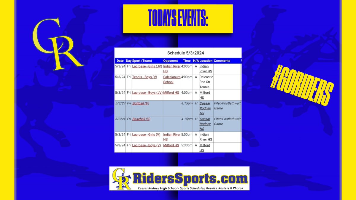 Today's events: 5/3/24 Go Riders!!