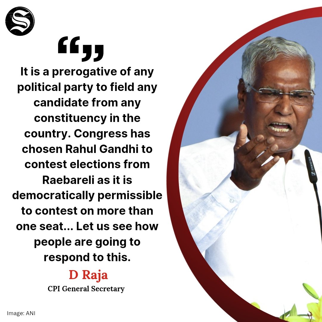 #LokSabhaElctions2024

CPI General Secretary #DRaja Comments on #RahulGandhi Contesting from #Raebareli, Emphasizes Democratic Freedom in Candidate Selection

#Election2024 #TheStatesman