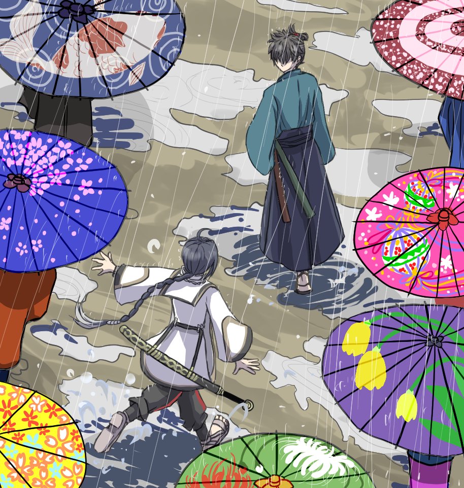 伊剣の日常妄想楽しい
この2人は雨降っても傘差さずに走り抜けるイメージ

モノノ怪を久しぶりに見たので傘と雨が描きたかった