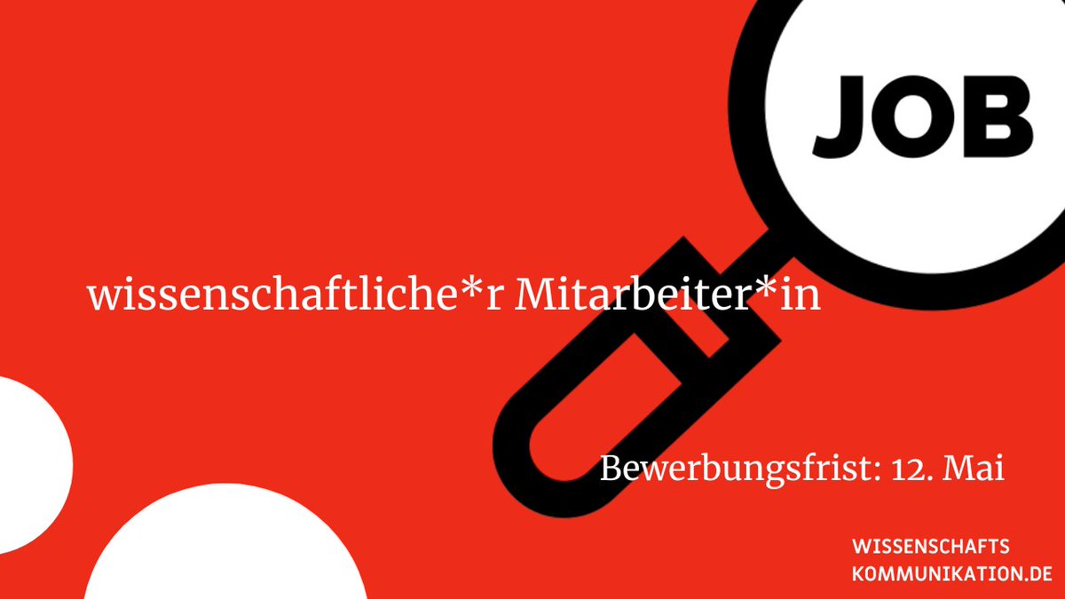 #Job: @wissimdialog sucht eine*n wissenschaftliche*n Mitarbeiter*in mit Erfahrung in der empirischen Sozialforschung. Es geht um die Auswertung der Daten des Wissenschaftsbarometers. Bewerbungsschluss ist der 12. Mai. #Wisskomm wissenschaftskommunikation.de/stellenangebot…