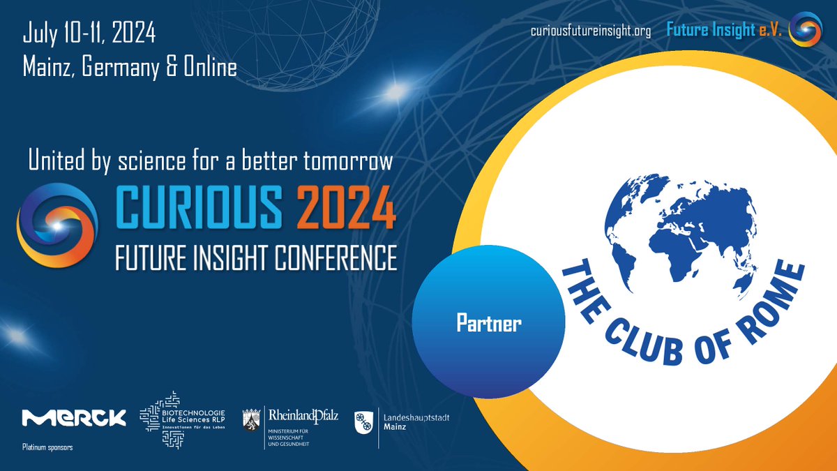 We are delighted to announce that the Club of Rome  is on board as one of our Partners for the #Curious2024 conference!
A big thank you to the Club of Rome for their support!
Find out more about the #Curious2024 conference: curiousfutureinsight.org