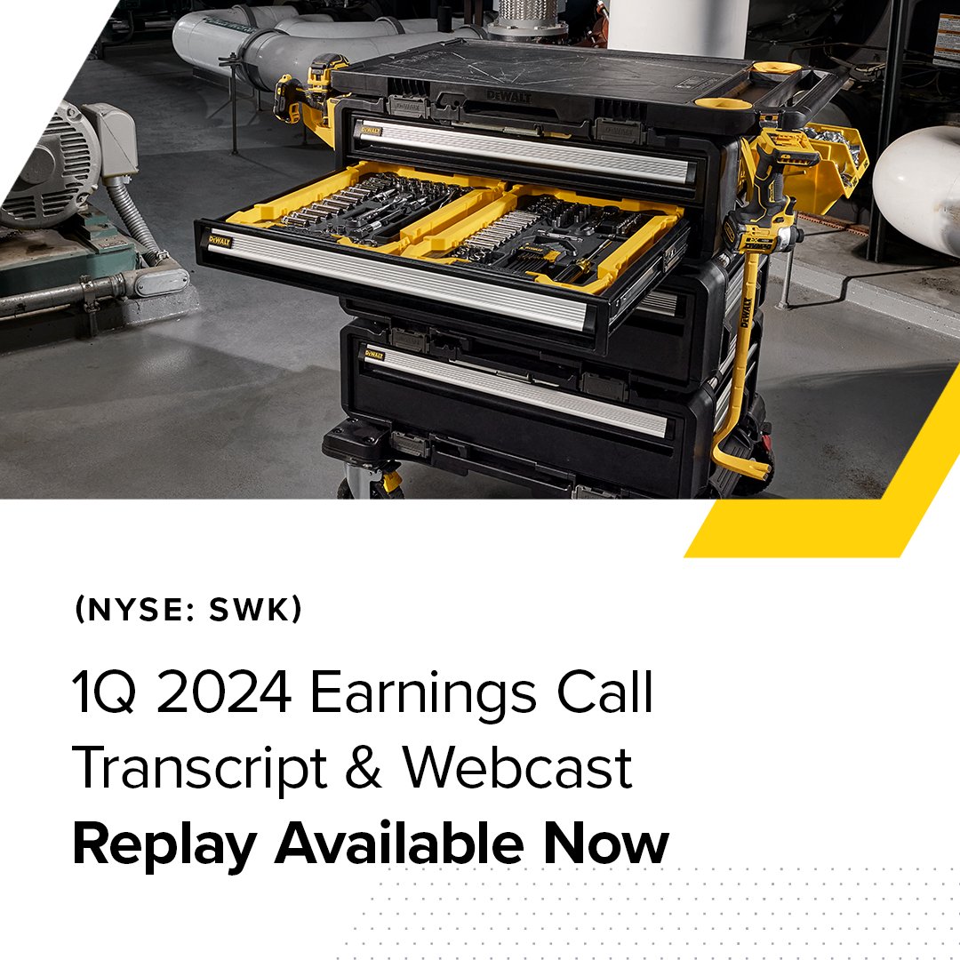 In case you missed us live. Stanley Black & Decker’s 1Q 2024 Earnings Call Transcript and Webcast Replay are now available. Access them here > sbdinc.me/3w5yZo1 $SWK #ForThoseWhoMakeTheWorld