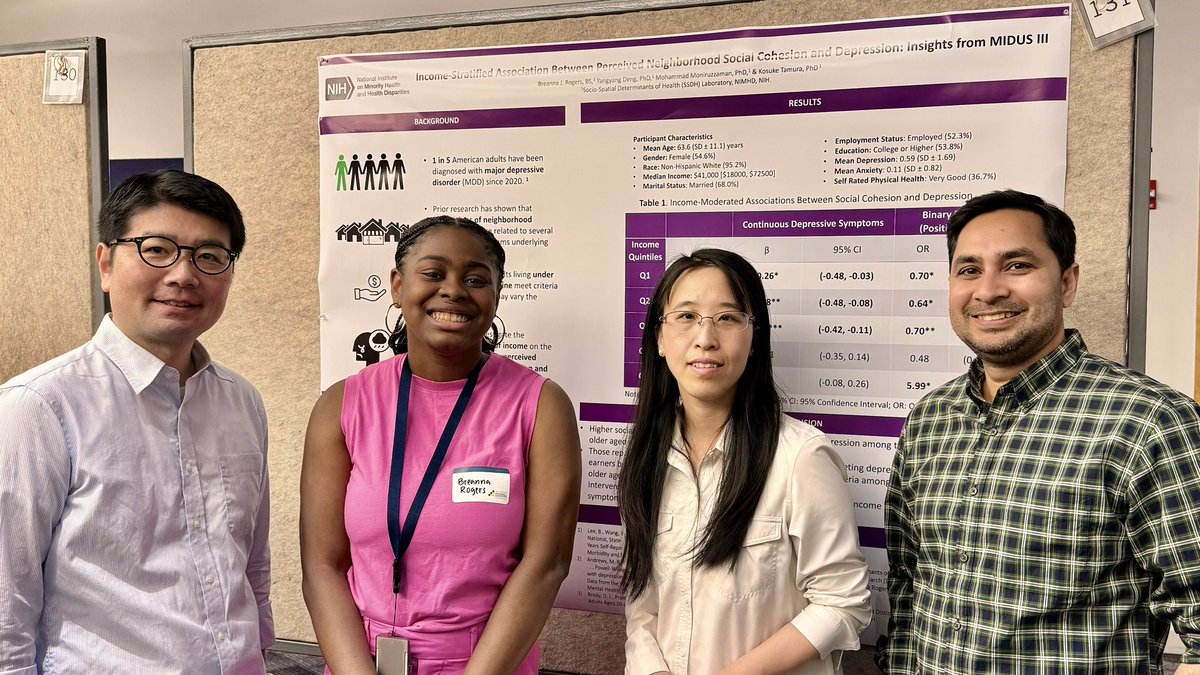 Breanna Rogers, our postbac fellow in the Socio-Spatial Determinants of Health (SSDH) lab, presented her research on perceived neighborhoods and depression among adults at NIH Postbac Poster Day. @NIHClinicalCntr