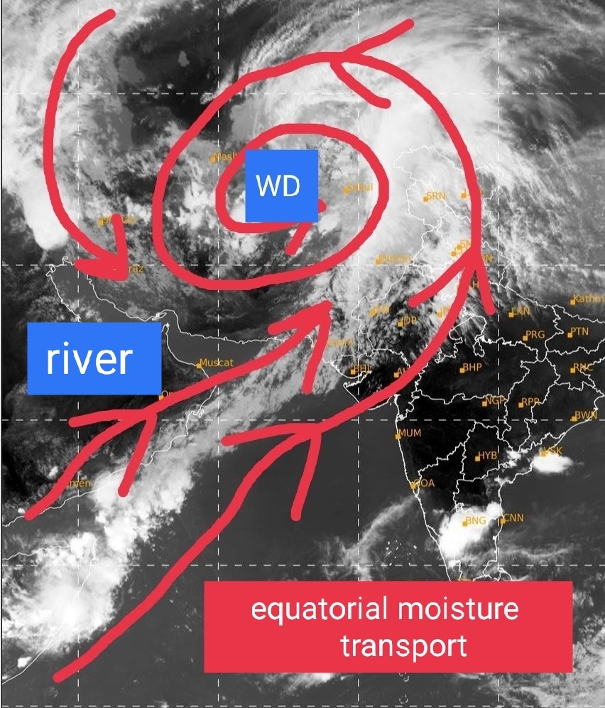 An amazing interaction of weather patterns was observed. A mid-latitude cyclone created a river and absorbed moisture from equatorial regions to mid-latitudes.
Image: IMD.