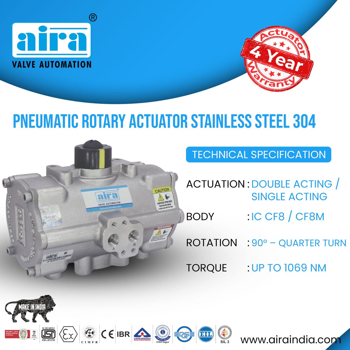 Investing in quality: Stainless steel pneumatic actuators offer a cost-effective solution for demanding applications. 💡🛠️

#AiraEuro #PneumaticActuator #Actuators #QualityInvestment  #Trending #TrendingNow #ExplorePage #Manufacturer #Oem #Technology #MakeInIndia #G20 #India