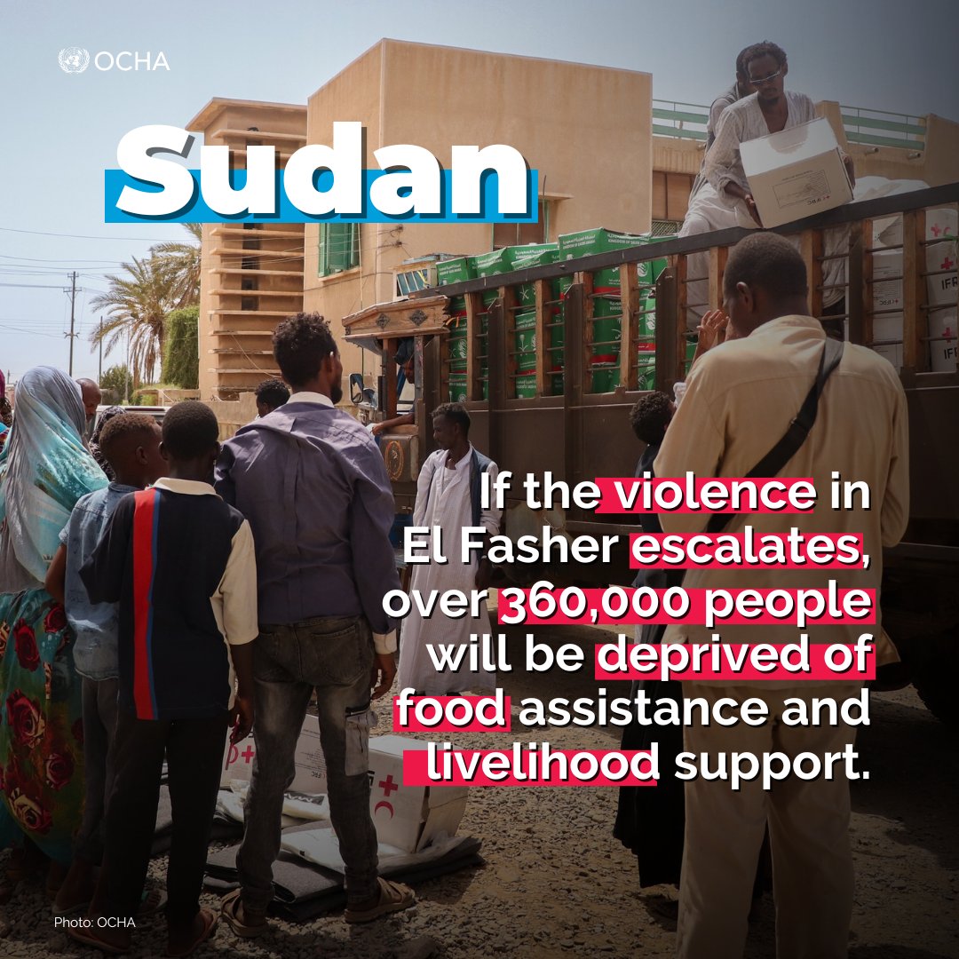 Escalating conflict in #Sudan's El Fasher endangers over 800K people, with alarming reports of restricted movement and attacks on fleeing civilians. The fighting must stop. All parties must protect civilians and ensure safe passage to secure areas.