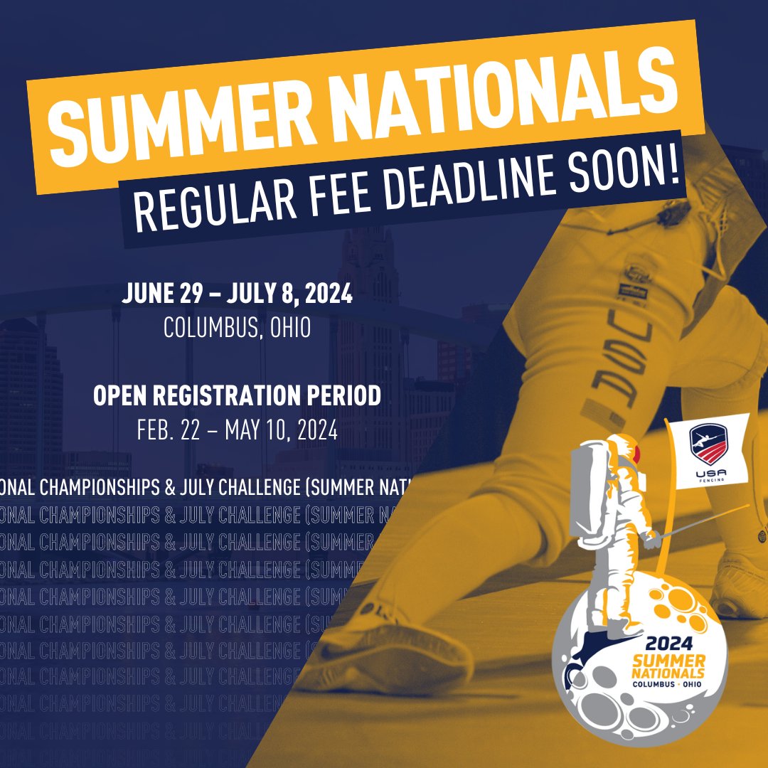 ONE WEEK LEFT to register for Summer Nationals at regular fees! 🌚 usafencing.org/summernational…