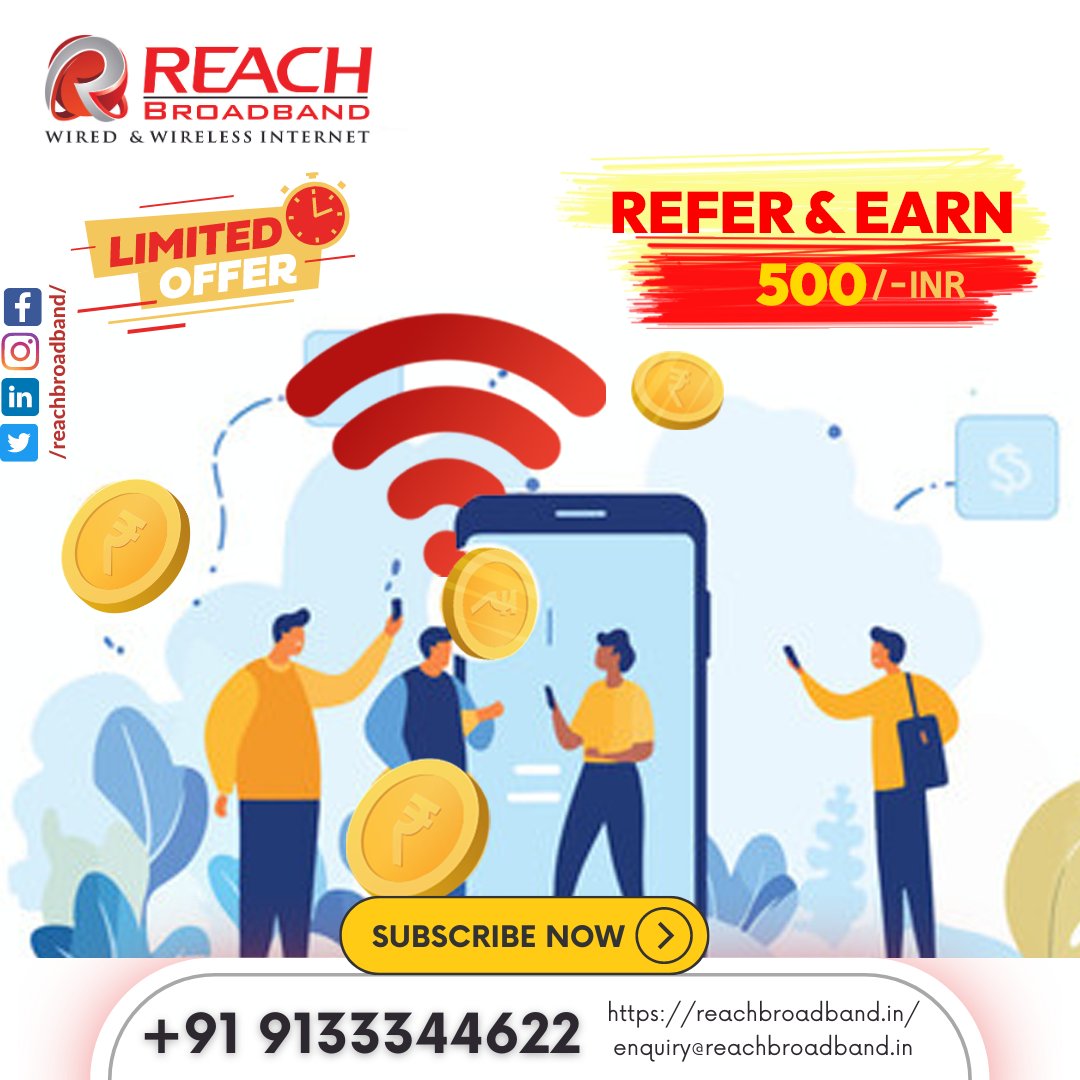 #ReachBroadband #LimitedTimeOffer #ReferAndEarn #500INR #ReferralProgram #EarnRewards #SpreadTheWord #ShareTheJoy #HighSpeedInternet #BroadbandService #Hyderabad #InternetProvider #EarnMoney #ReferAFriend #RewardProgram #ReferNow #ExcitingOffer #SpecialPromotion #EarnCash