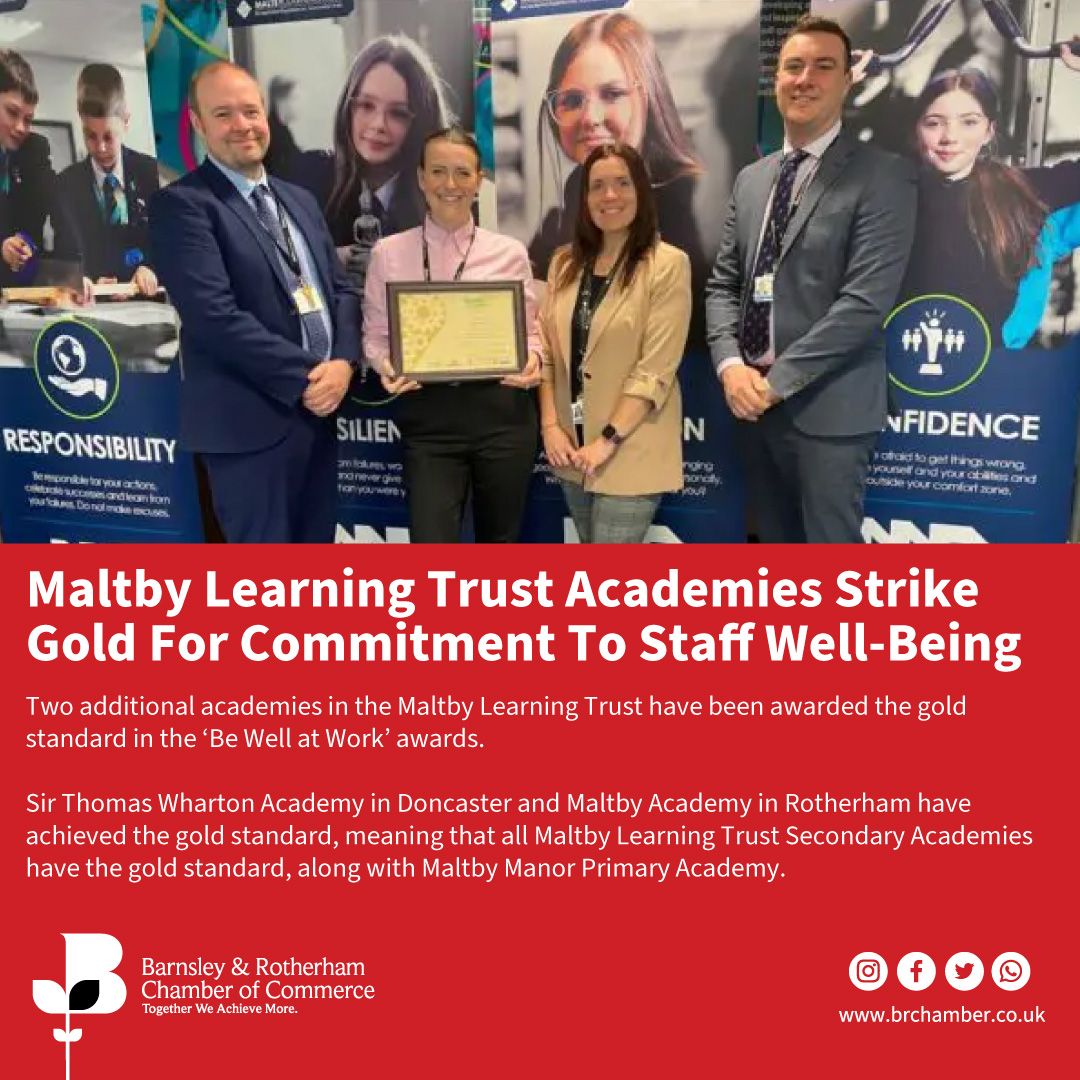 Member News 👉 buff.ly/3yaPeRa Dale Jackson, executive director of secondary education at Maltby Learning Trust, said: “All of our academies are taking part in the South Yorkshire Workplace Health’s Be Well at Work award and are working towards the gold standard.