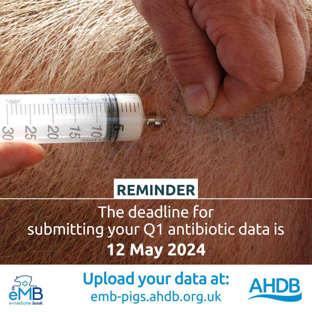 Have you uploaded your Q1 antibiotic data to the electronic medicine book (eMB)❓ The deadline to submit your figures is 12 May 2024.📅 Don’t risk a non-conformance, enter your data asap! ow.ly/kHbk50Q25k9