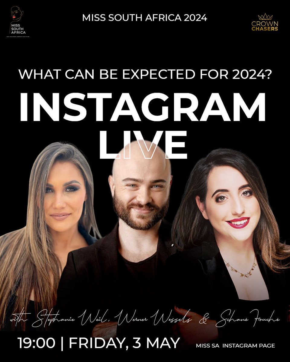 IG LIVE ALERT! 🔔 Still wondering why you should enter #MissSA2024? Today’s IG Live is just for you. 💁‍♀️ Tune in on our Instagram page at 7 PM (SAST). Tag a friend in the comments below that should tune in⬇️ #misssa2024 #crownchasers