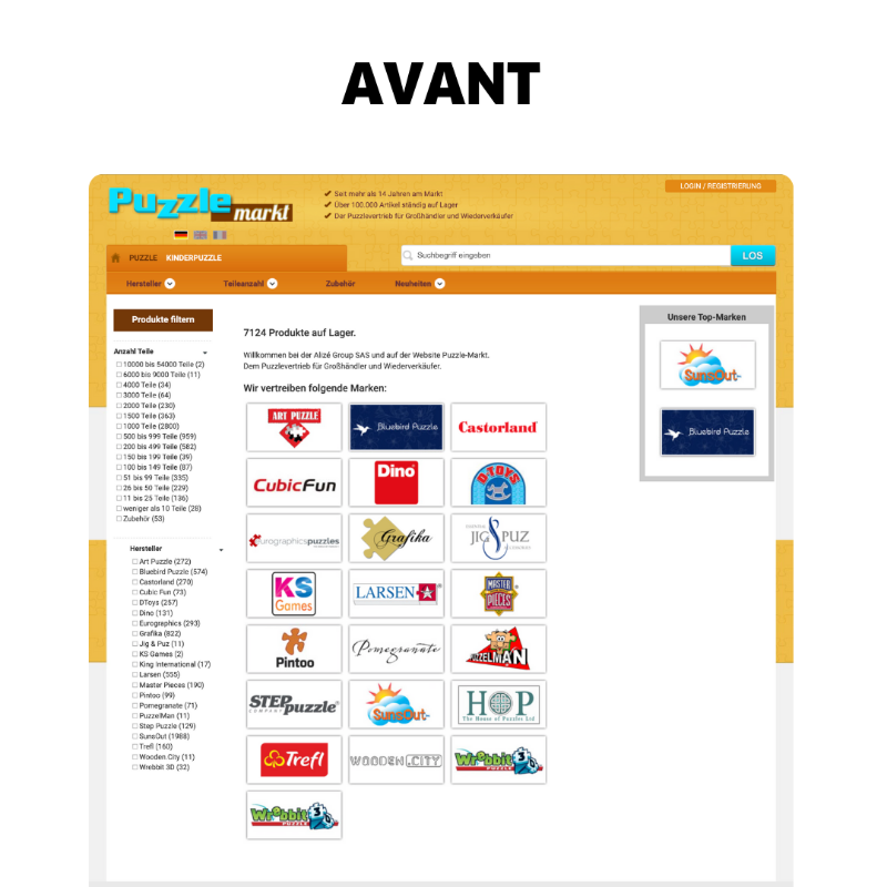 hkm_concept's tweet photo. Puzzle Markt c’est une plateforme d’achat de puzzles, réservée aux professionnels : grossistes et revendeurs européens appartenant à Alizé Group.

Leur demande ? Réaliser une #chartevisuelle et moderniser leur #siteinternet.

On vous laisse découvrir le résultat juste ici 👇