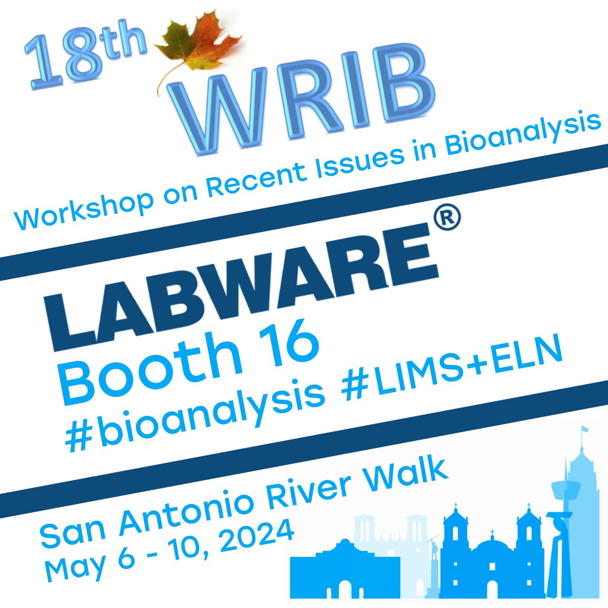 Visit Booth 16 at #WRIB2024 to discover how our Comprehensive Bioanalysis LIMS & ELN Platform can transform your lab!
San Antonio River Walk, May 6-10, 2024 labware.me/3Qpyf3W
 #bioanalysis #bioanalytical #LIMS #ELN #ResultsCount #LabWareBioanalysis #LabWareLIMS #LabWareELN