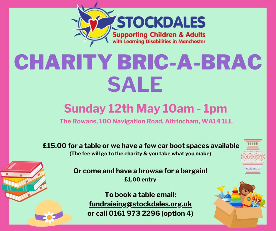 Only 2 car boot spaces left for our Bric a Brac Sale next Sunday - let us know if you want one! #bricabrac #carboot #tabletopsale #altrincham #saletown #timperley #wythenshawe