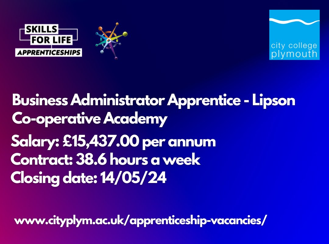Lipson Co-operative Academy is looking for a Business Administration apprentice. You'll learn both on the job and through formal training, aiming for a Level 3 Business Administration qualification. If you're eager to advance your career! Apply below 👇 bit.ly/4aUr5wZ