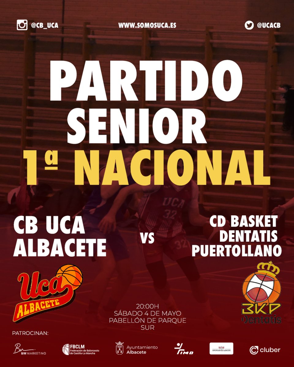 ucacb's tweet photo. 🏀Este sábado 4 de mayo, no te pierdas la batalla.

 Volvemos a Parque Sur para enfrentarnos a CD Basket Dentatis Puertollano en el segundo partido del play out a las 20:00.

 ¡Os necesitamos mas que nunca afición!

#SomosUCA #CanteraUCA https://t.co/0MSSuHsU3U