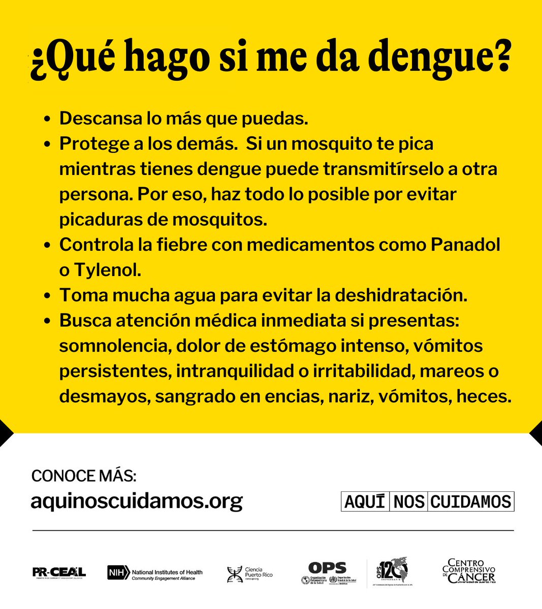 Los síntomas del dengue duran entre 2-7 días y la mayoría de las personas se recupera en una semana. ¿Qué puedes hacer si te da dengue y cuándo debes buscar atención médica inmediata? 👉🏼 mailchi.mp/cienciapr/aqui…
