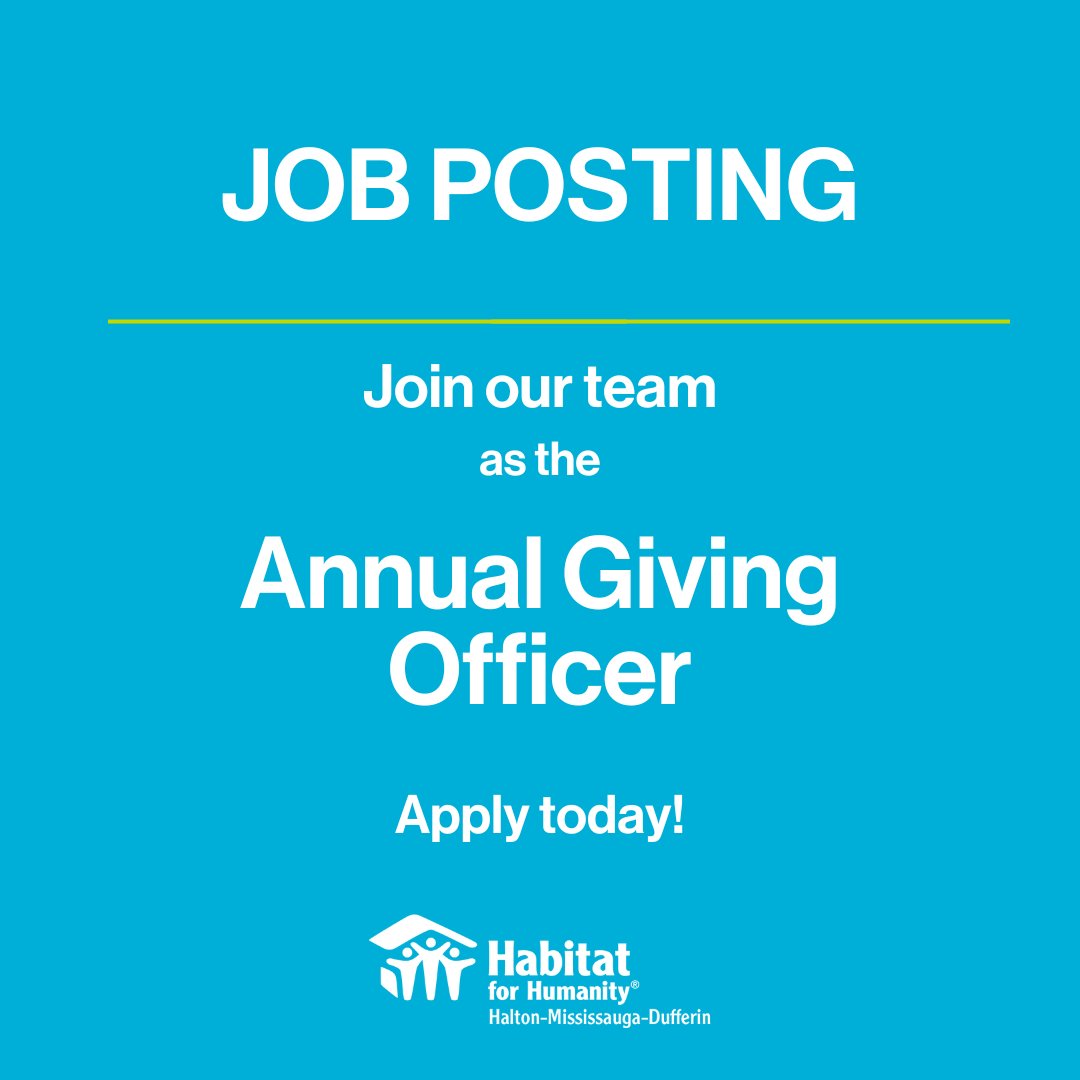 Now Hiring! Habitat for Humanity Halton-Mississauga-Dufferin is expanding and looking for an Annual Giving Officer! Could this be the right job for you? Apply today! Learn more: habitathm.ca/careers/
