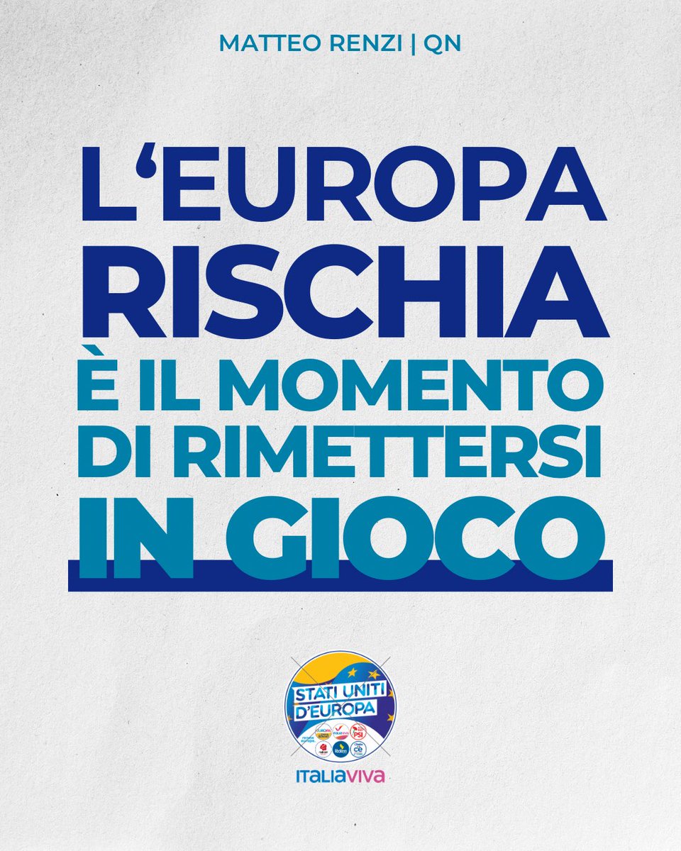 “II mondo sembra impazzito. Noi abbiamo una lista che racconta un progetto, quello per gli Stati Uniti d'Europa: e per questo progetto anche io mi rimetto in gioco.”

Leggi l’Intervista di @matteorenzi al QN
👉🏻 matteorenzi.it/renzi_mi_rimet…