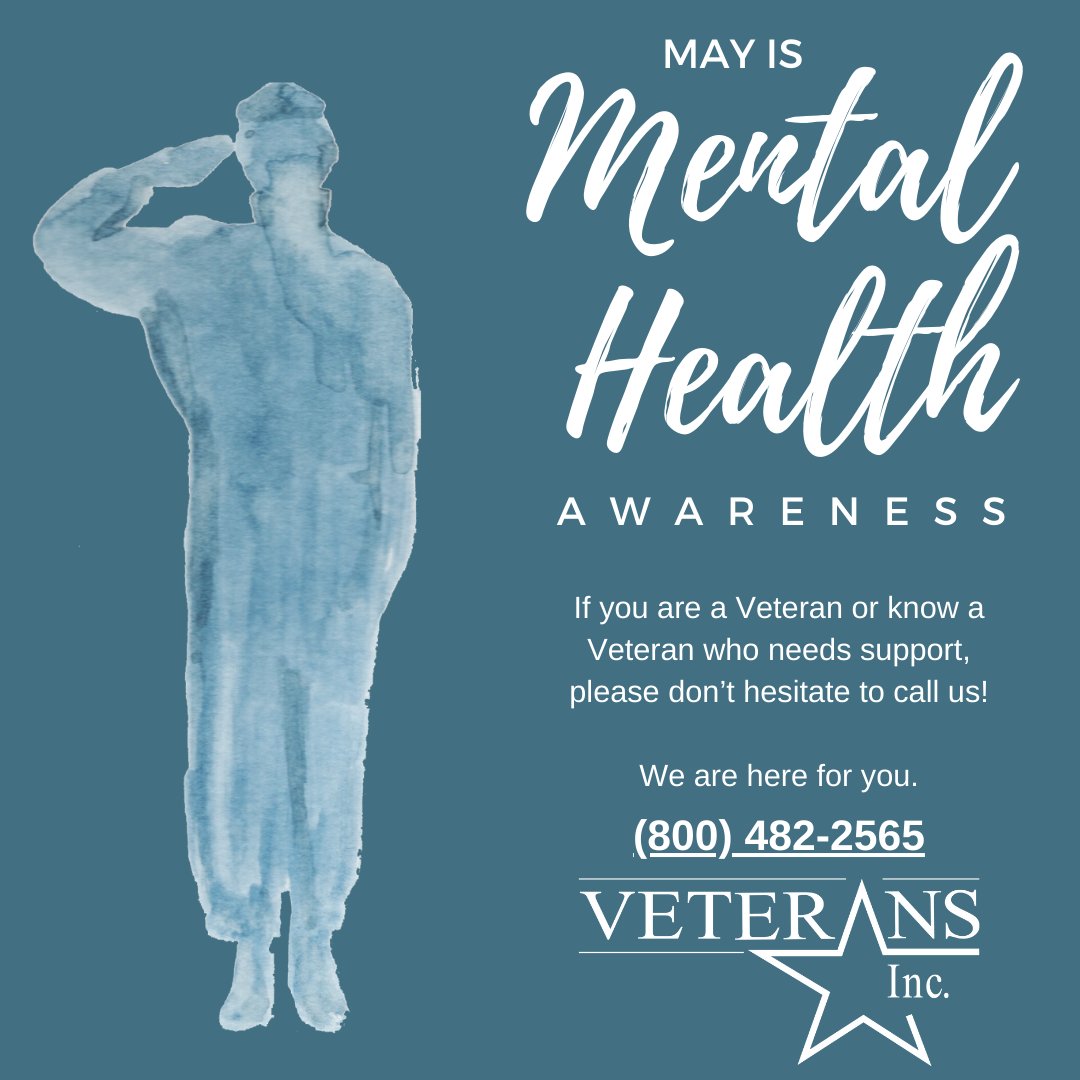 May is Mental Health Awareness Month, and at Veterans Inc., we are committed to supporting our Veterans' with individualized, wrap-around services and programming. If you or someone you know is struggling, please don't hesitate to reach out for support. We are here to help.