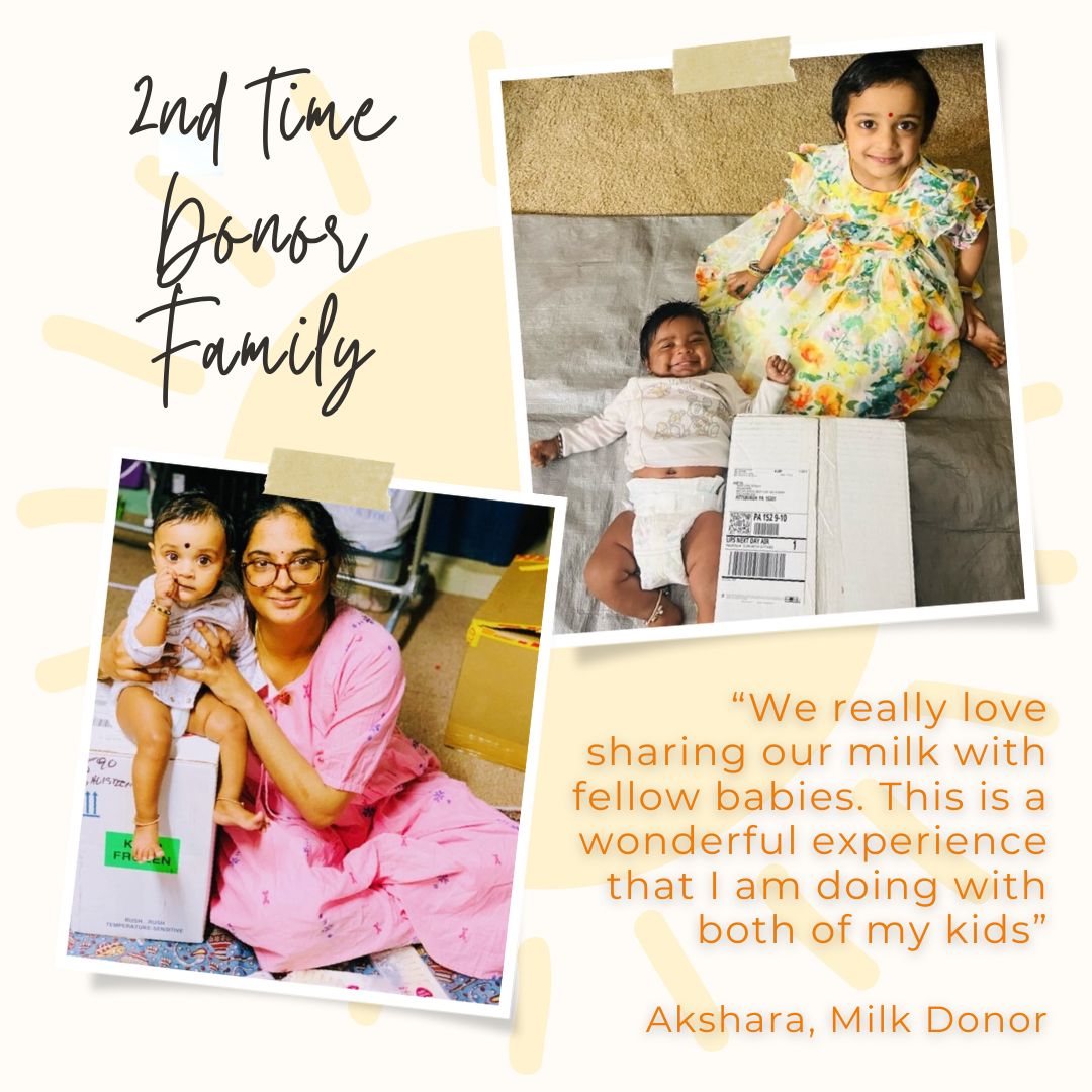 It is so wonderful seeing the families of our donors grow! Thank you Akshara for sharing together with your children. Your family is making a difference.
#milkbank #donormilk #makeadifference #cutebabies #sharing #MidAtlanticMilkDonor