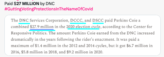 Made $27.9 Million just pushing for 2020 election changes... w/o legislative approval. Who hired Crowdstrike? #PerkinsCoie Who hired FusionGPS? #PerkinsCoie Who hired Dossier author Christopher Steele? #PerkinsCoie