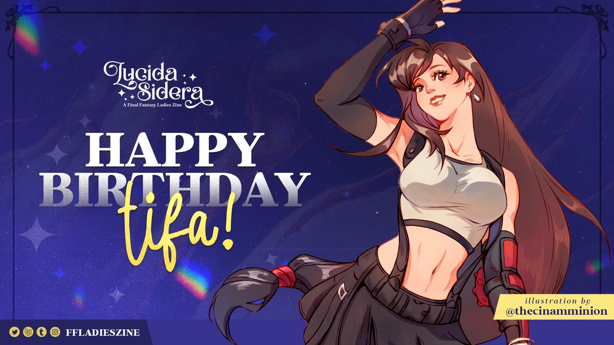 🎁 Happy Birthday Tifa! 🎉🐬 Our beautiful powerful monk with unwavering kindness and strength ❤️ What's your favorite Tifa moment in Rebirth? ✨

Don't miss out on our many amazing Tifa merch!
🛒 ffladieszine.bigcartel.com

#ティファ誕生祭2024 #HappyBirthdayTifa