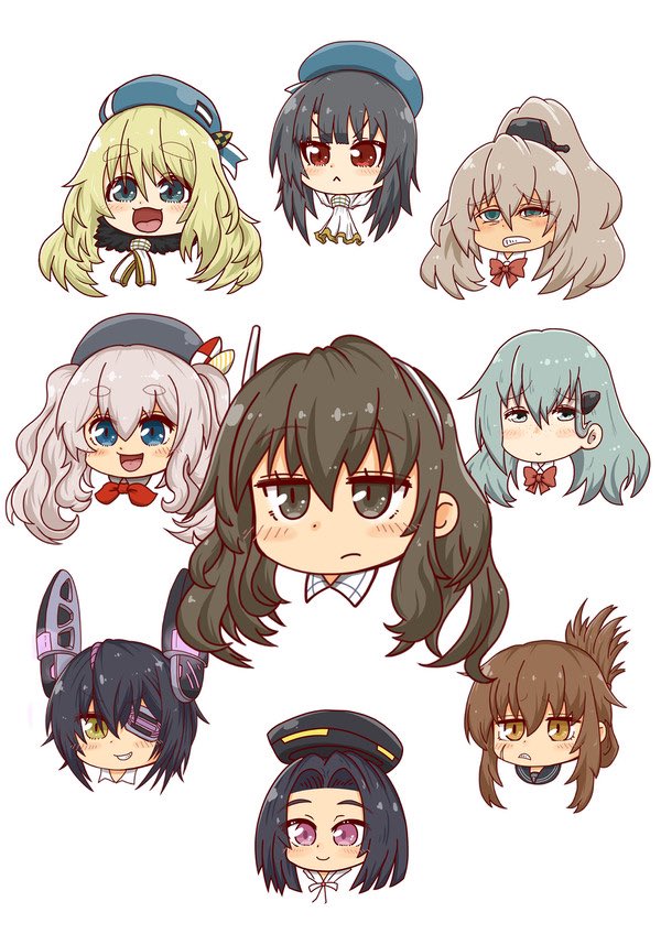 ashigara (kancolle) ,atago (kancolle) ,kumano (kancolle) ,suzuya (kancolle) ,tatsuta (kancolle) ,tenryuu (kancolle) long hair blush smile open mouth short hair blue eyes simple background  illustration images