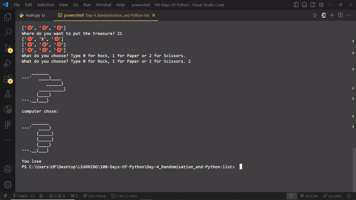 tech_psalmist's tweet photo. Day 4 of #100DaysofCode

🍀 I learnt about randomization and Python List

🔄 With randomization I learnt about how to import the random module in python so you can generate random values 
You can you random.randint(0, 5) to generate integers from 0 -  5 inclusively and so on https://t.co/Y4FqO9LIse
