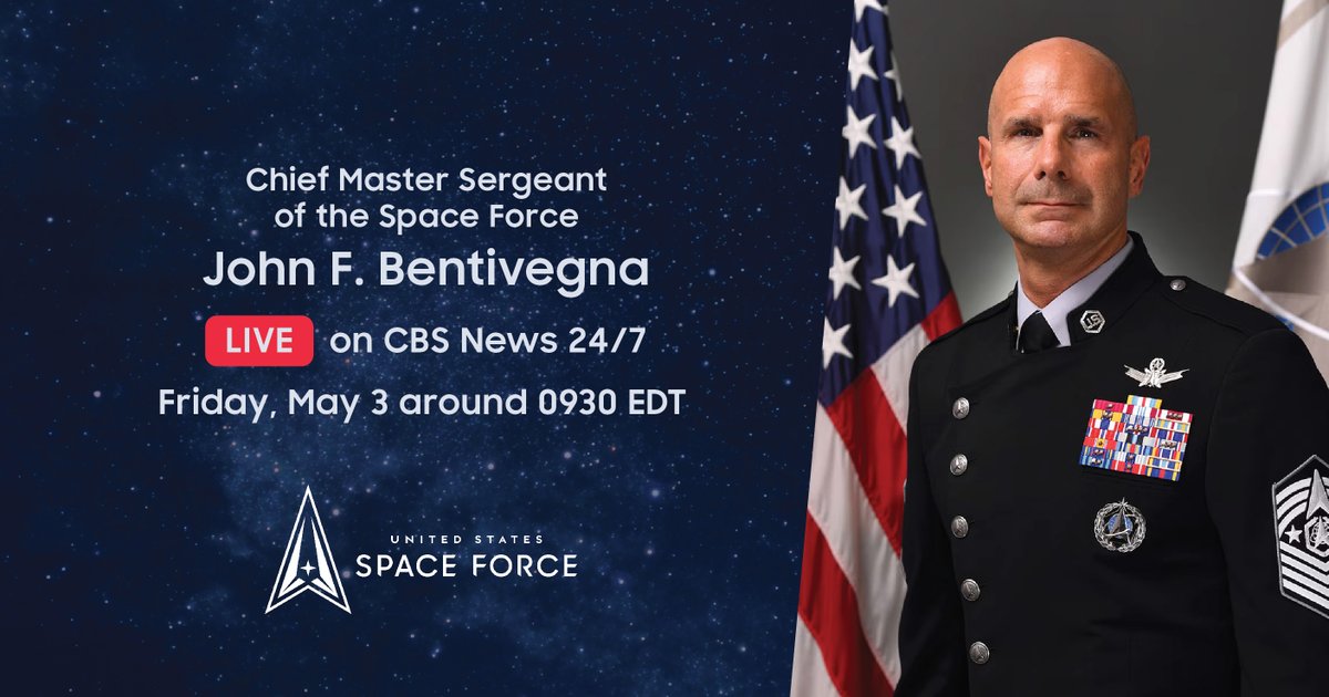 📢 Chief Master Sgt. of the Space Force John Bentivegna is appearing on @CBSNews 24/7 this morning around 9:30 a.m. ET to speak about the Space Force and its #Guardians. 📡 #SemperSupra